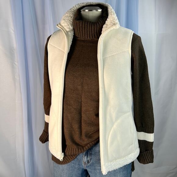 Weatherproof Jackets & Blazers - Weatherproof ivory fleece reversible zip up sleeveless vest with pockets small